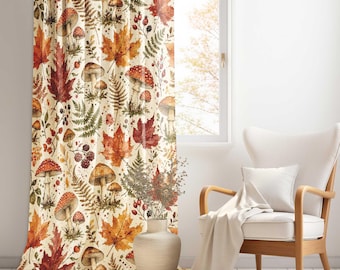 Autumn Botanical Curtain|Rustic Fall Leaf Drapes|Farmhouse Nature Window Treatment|Thanksgiving Home Decor