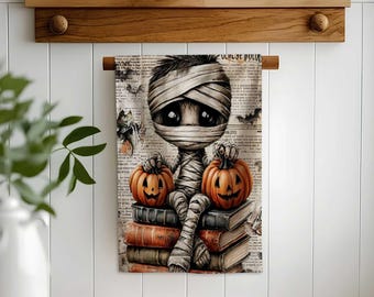 Halloween Hand Towel,Cute Spooky Tea Towel,Haunted Kitchen Decor,Gothic Pumpkin Accent,Fall Dish Cloth,Witch Doll Design,Halloween Gift