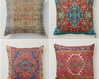 Funda de almohada con patrón Kilim turco, funda de almohada de diseño de alfombra, funda de almohada de aspecto desgastado, decoración étnica del hogar, funda de almohada geométrica de granja
