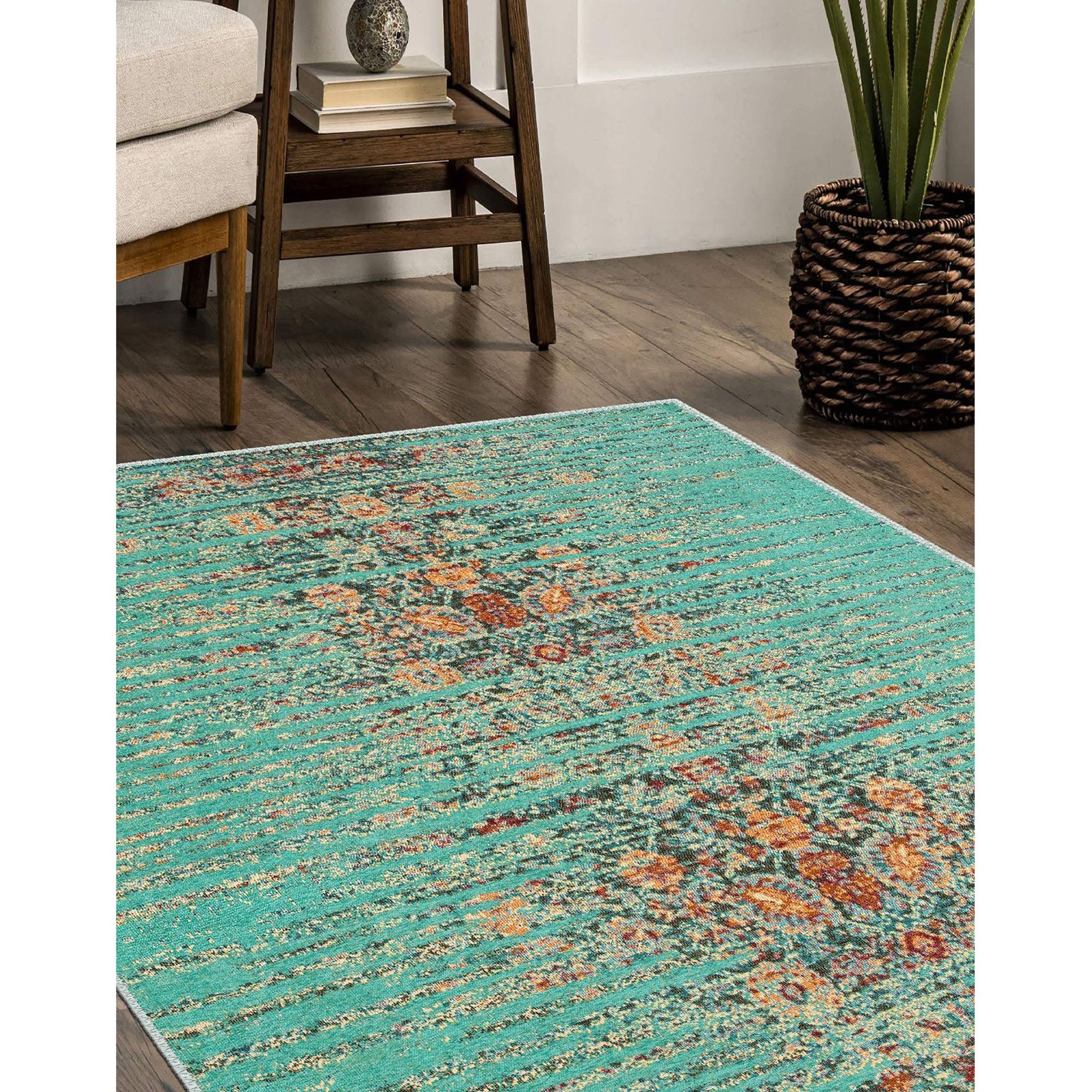 Turquoise Area Rug,boho Living Room Rug,ethnic Machine-washable Non ...