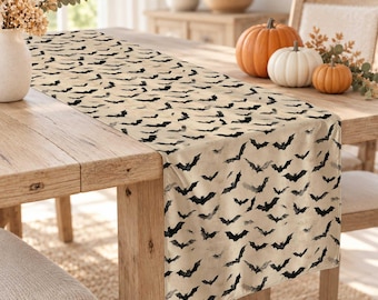Bat and Ghost Print Halloween Tabletop,Spooky Table Runner,Haunted House Tablecloth,Scary Table Decor,Housewarming Halloween Home Decor