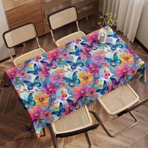 Floral Table Cover,Farmhouse Tablecloth,Butterfly Tabletop,Kitchen Tablecloth,Summer Trend Table,Dining Table Decor,Spring Home Decor