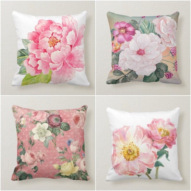 Powder Pink Floral Pillow Case,summer Cushion Case,decorative Throw