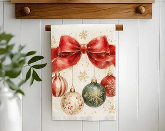Winter Bow Ornament Hand Towel,Christmas Tea Towel,Holiday Xmas Decor,Reusable Towel,Cost Effective Rag