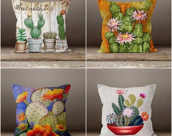 Succulent Cushion Case,Farmhouse Home Decor,Decorative Throw Pillowcase,Floral Cactus Pillow Sham,Housewarming Pillow Case,Colorful Cushion