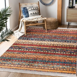 Hereke Motif Rug,Rustic Design Farmhouse Carpet,Machine-Washable Fringed Non-Slip Rug,Ethnic Multi-Purpose Anti-Slip Geometric Carpet