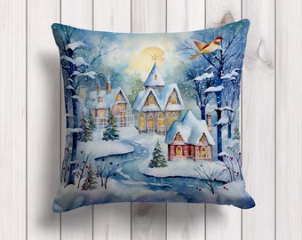 Snow Outdoor Cushion Case,Winter Throw Pillow Case,Pine Tree Pillowcase,Cozy Xmas Cushion Cover,House Pillow Cover,Farmhouse Style Gift