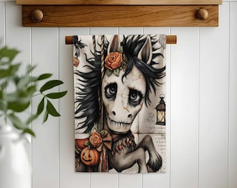 Halloween Hand Towel,Cute Gothic Creature Design Dish Cloth,Spooky Pumpkin Art,Haunted Kitchen Decor,Dark Halloween Style Towel