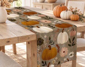 Autumn Tabletop,Fall Trees, Pumpkin,Houses Rustic Table Runner,Decorative Tablecloth,Cozy Table Decor,Housewarming Thanksgiving Home Decor