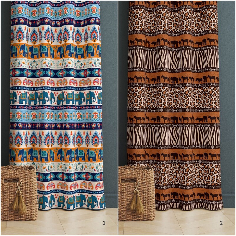 Ivory Coast Shower Curtain Elephant Crest and Tribal Pattern TS04