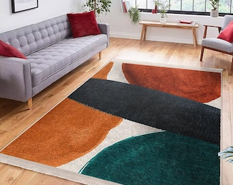 Abstract Geometric Rug: Modern Art, Machine-Washable, Non-Slip