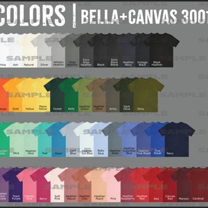 SwiftPOD Bella+Canvas 3001 Gráfico a todo color / Códigos HEX / Códigos RGB / Opciones de color / Herramienta de venta de Etsy / Herramienta de maqueta / Descarga digital