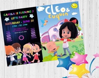 Cleo and cuquin birthday invitation, personalized, printable invitation with digital card, cleo and cuquin invitation