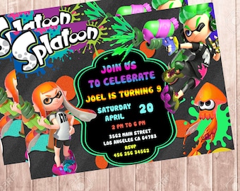 Splatoon birthday invitation, personalized, printable invitation with digital card, zsplatoon invitation, splatoon digital invitation