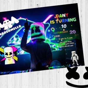 marshmello birthday invitation, personalized, printable invitation with digital card, marshmello invitation, marshmello digital invitation