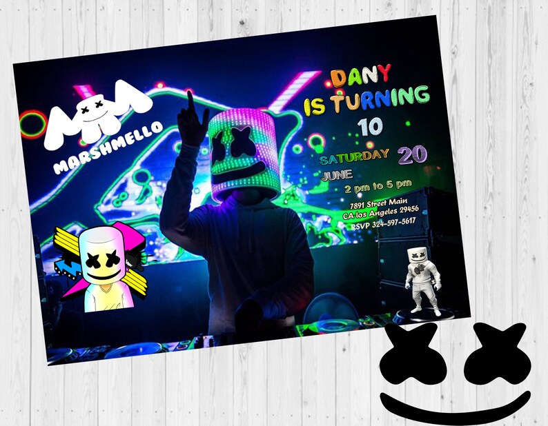 Marshmello Birthday Invitation, Personalized, Printable Invitation With