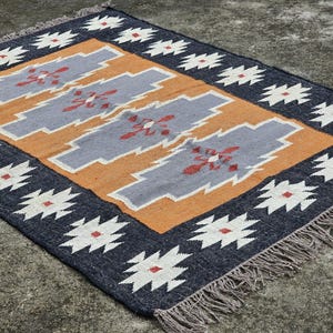 Handwoven Wool Jute Kilim Rug: Boho Tribal Area Rug