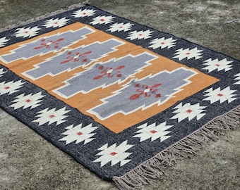Alfombra bohemia india tejida a mano de lana y yute Kilim: tejido plano tribal bohemio navajo