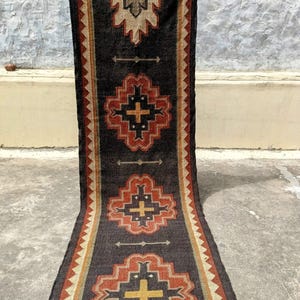 Handwoven Kilim Runner Rug: Wool Jute Vintage Oriental Design