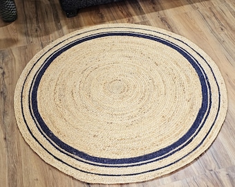 Handgewebter runder Teppich aus natürlicher Jute, geflochtener Boho-Stil, kundenspezifische Größe