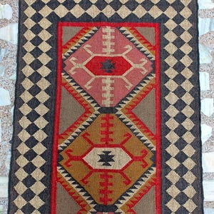 Handmade Wool Jute Kilim Runner: Bohemian Farmhouse Rug Decorative , Stair, Hallway, Entryway Carpet