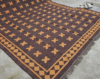 Handmade Wool Jute Kilim Rug, Handwoven Large Rug, bohemian Area  Rug, ,Outdoor Rug, Traditional Indian Rug, Kilim Jute Rug, Flatweave Rug,