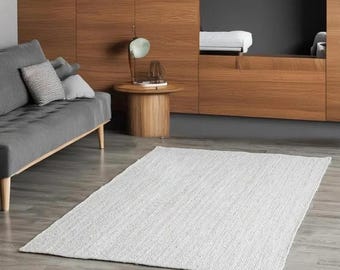 White Jute Area Rug, Bohemian Rug, Custom Size Jute Rug, Large Jute Hemp Rug, Boho Jute Runner Rug, Living Room Rug, Outdoor Rug