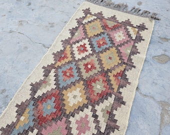 Handwoven Wool Jute Kilim Runner Rug: Traditional Hallway Rugs For Bedroom Home Decor Handwoven accent stair, Entryway, Gallery, Outdoor