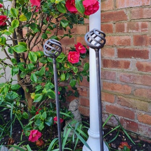 Rustic Metal Swirl Basket Plant Support Stakes set of 3