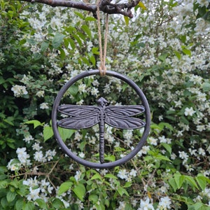 Hanging Metal Dragonfly Ring | Garden Wall Art | Tree Decoration | Rustic Outdoor Hanging Ornament