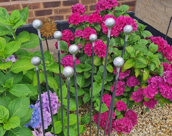 Rustic Metal Ball Top Plant Support Stakes - Set of 9