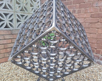 Large Garden Art Cube Sculpture | Outdoor Metal Yard Decor | Statement Garden Ornament