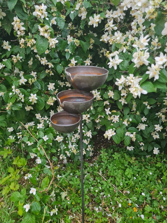 Rain Catcher Waterfall: Rustic Garden Water Feature, Metal Ornament