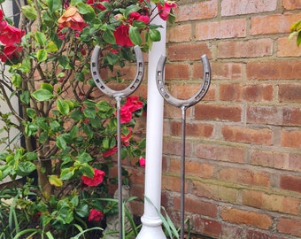 Rustic Horseshoe Plant Support Stakes: Metal Garden Art, Set of 3
