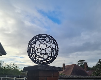 Rusty Ornamental Decorative Sphere | Metal Garden Sculpture | Modern Garden Art