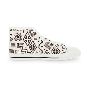 Men&#39;s High Top Sneakers Shoes Bogolan Print, African Traditional Print, African Design, Perfect gifts, Different and Unique