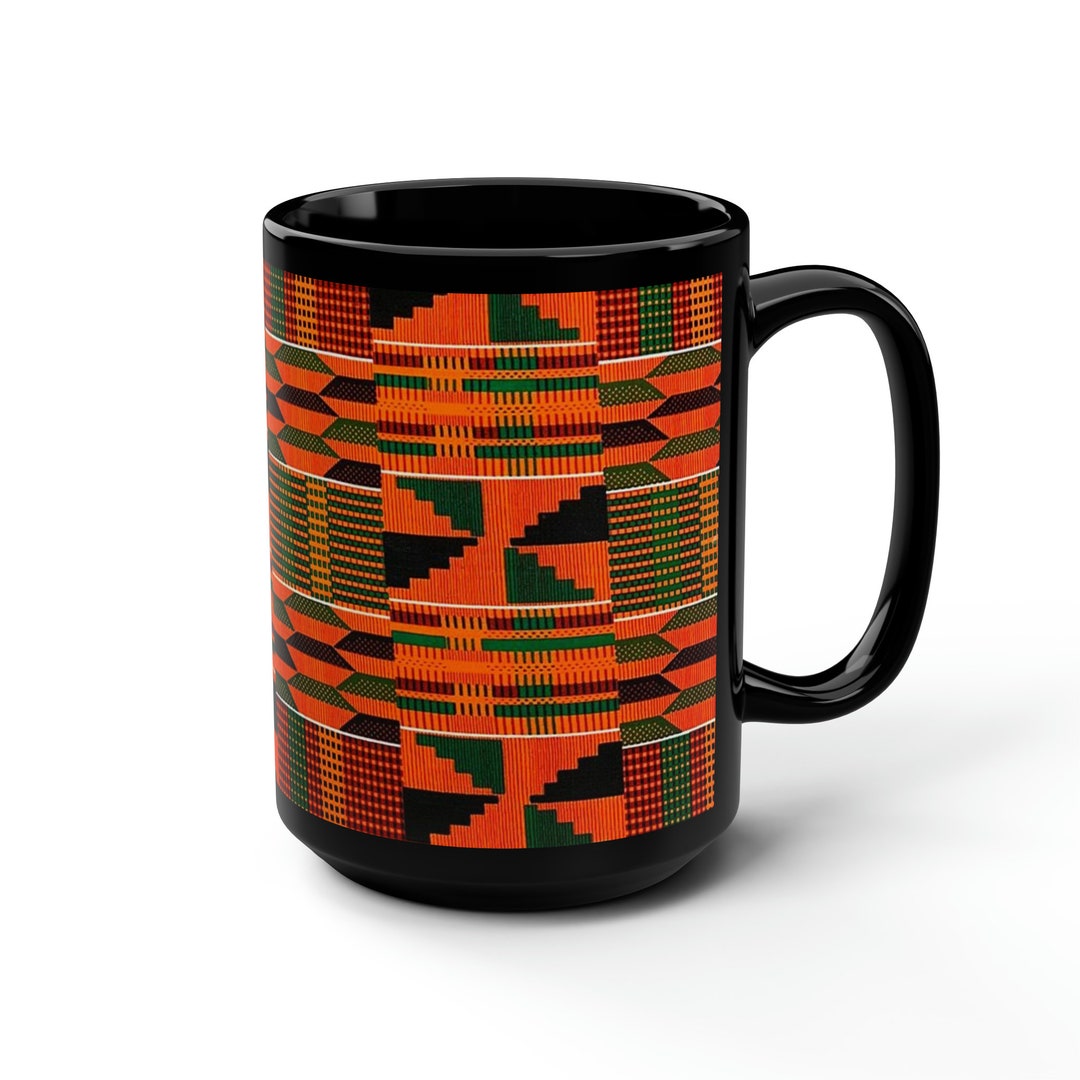 Black Mug, 15oz West Africa Traditional Print, African Design, Perfect ...