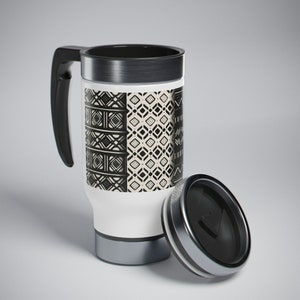 Stainless Steel Travel Mug with Handle, 14oz BOGOLAN PRINT African design, Perfect and Special gifts. Feel different and unique!