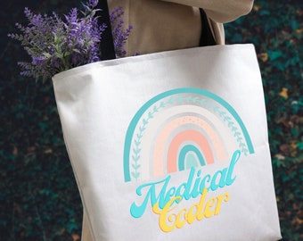 Medical coder tote bag, retro themed bag, bright graphic healthcare tote, gift for healthcare worker, sturdy tote, gift for him gift for her