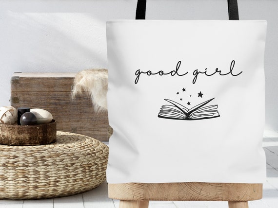 Good Girl Praise Tote Bag, Sturdy Cotton Book Bag, Black and White