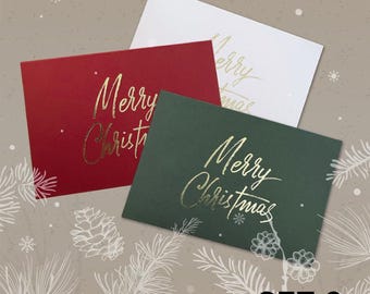 Gold Foil Christmas Card, Art Paper Christmas Card, Merry Christmas, Gold Foil Calligraphy Christmas Card, Minimalist 4x6" Christmas Card
