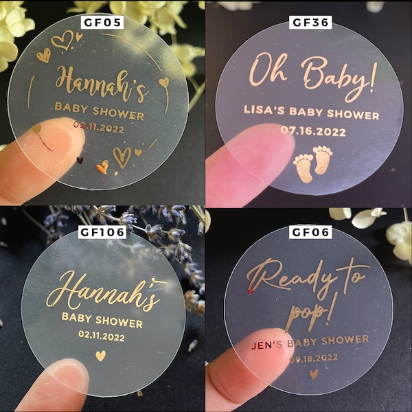 Ready to Pop Gold Foil Stickers,Personalized Baptism sticker, Foil Decoration and Favors  Gold, Rose Gold, Custom Pregnancy, Baptism Gift