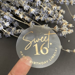 Sweet 16 Gold Foil Stickers, Personalized Foiled Birthday Sticker, Any name, Any age, Birthday Party Decoration, GOLD foil sticker, Birthday