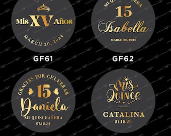 Stickers dorés Mis coings, Stickers dorés Quinceañera, Stickers Quinceañera pour cadeaux et enveloppes Merci, Mis xv años