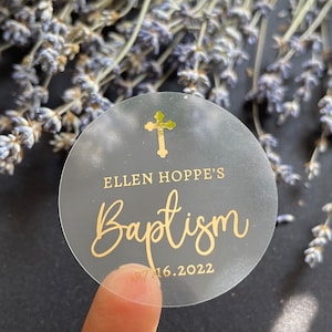 Baptism Gold Foil Stickers, Personalized Baptism, Foil Decoration and Favors in Silver, Gold, Rose Gold, Custom Pregnancy, Baptism Gift