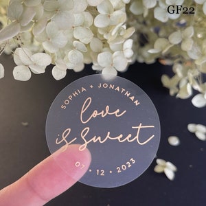 Love is sweet Sticker with real foil, Personalized Foiled Stickers, Foiled Envelope Seals, Silver, Rose Gold, Foiled Wedding Favor Stickers