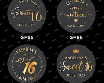 Sweet 16 Gold Foiled Stickers, Personalized Foiled Birthday Sticker, Happy 16th Birthday, Birthday Party Decoration, GOLD foiled stickers