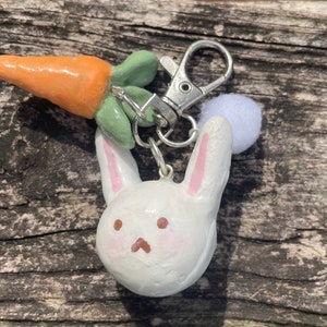 Bunny, Carrot, and Bunny Tail Keychain|Handmade Clay Keychain Charm