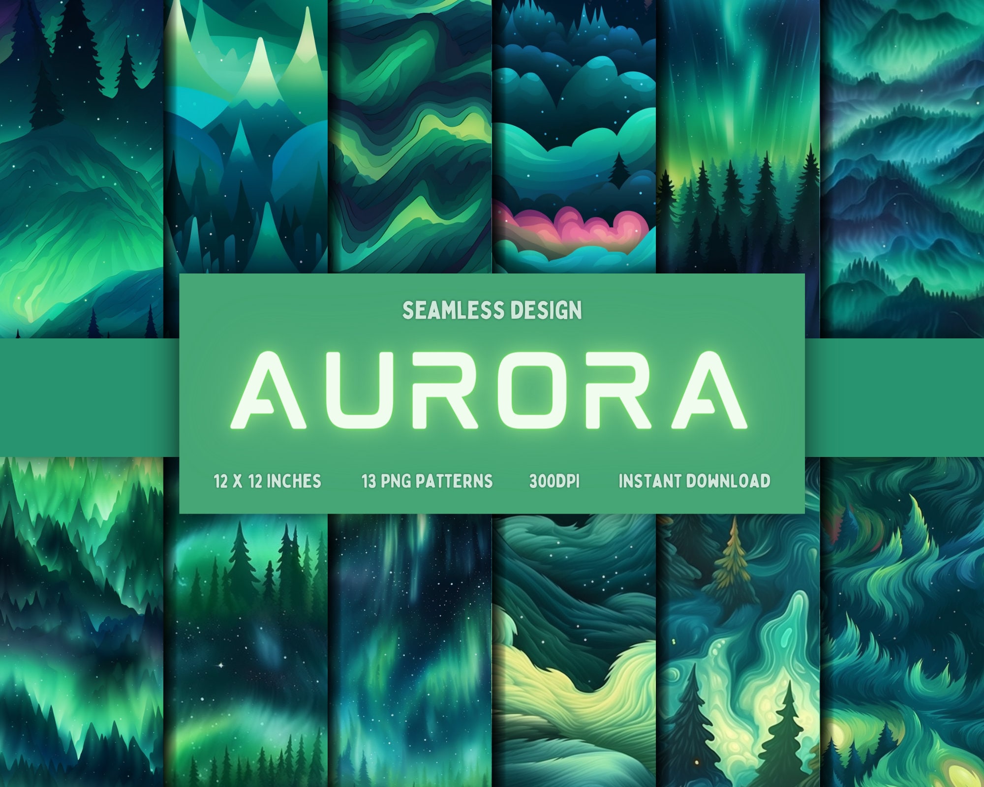 DIGITAL PAPER Aurora Seamless Aurora Designs Thirteen Colorful Patterns  Tile Patterns Instant Download 