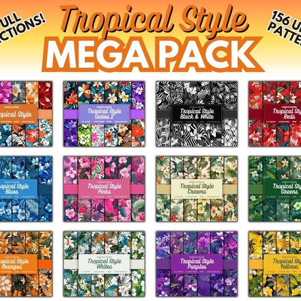 CARTA DIGITALE MEGA Pack stile tropicale / Disegni tropicali senza soluzione di continuità / Modelli di piastrelle tropicali / Download istantaneo